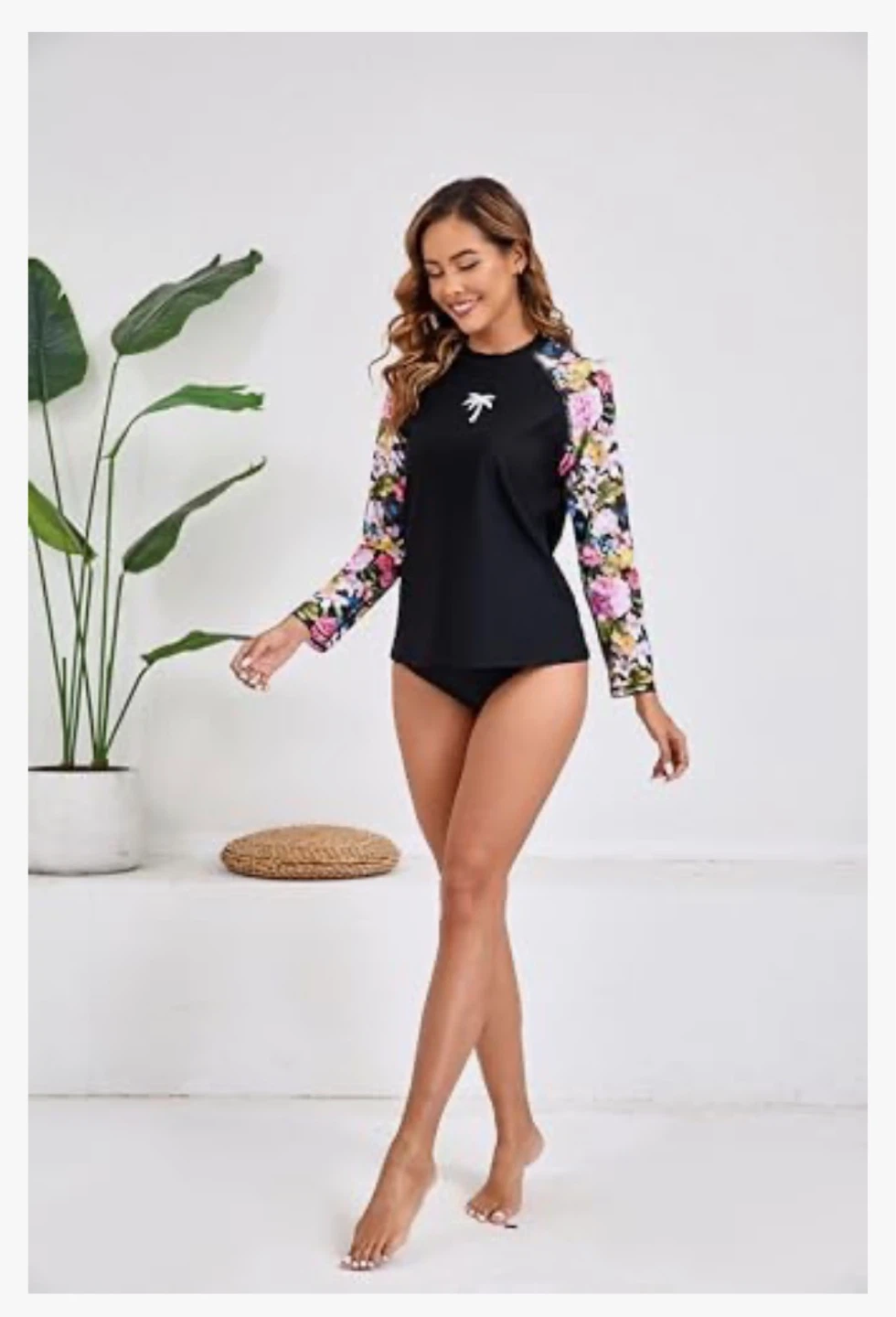 HALCURT Women's Long Sleeve Rash Guard Floral Print Top Size L