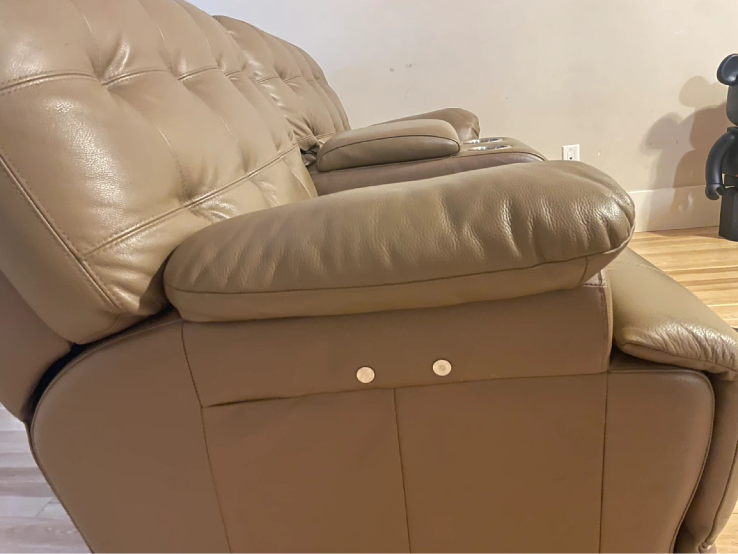 Tan Leather Loveseat Recliner with Cup Holders - photo 5