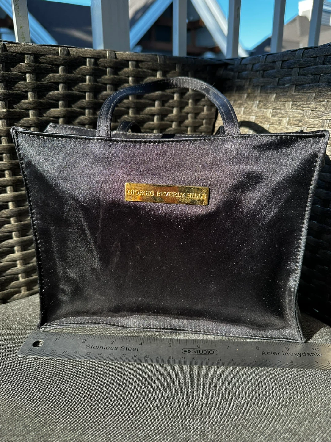 Giorgio Beverly Hills Black Satin Tote Bag