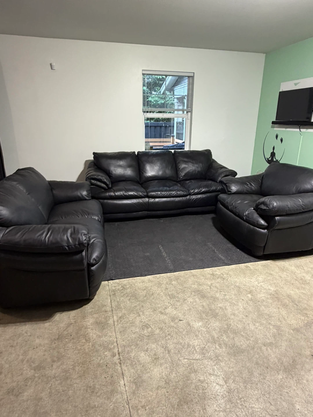 Black Leather Sofa Set ( Delivery Available )