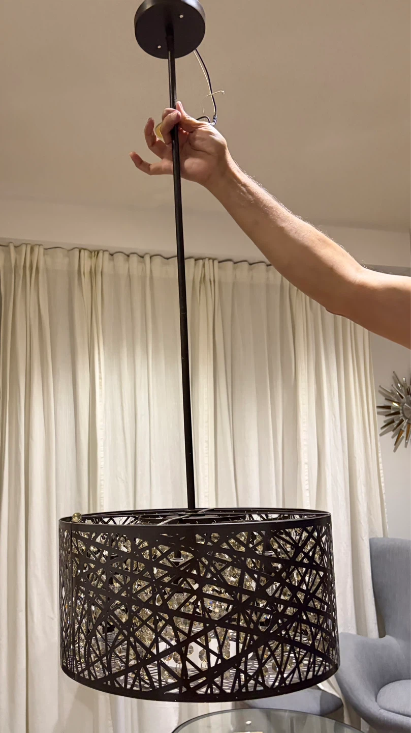 Dark Bronze Drum Chandelier with Crystal Accents