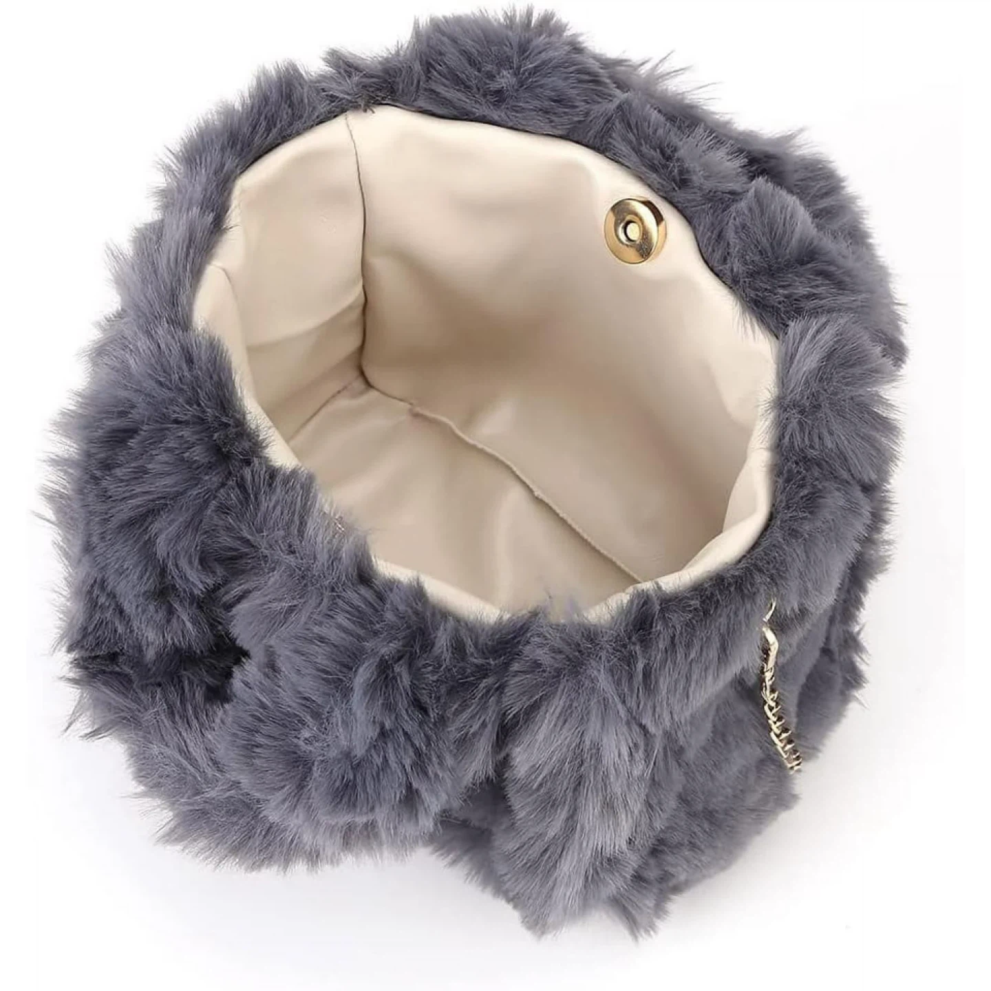 Grey Faux Fur Tote Bag with Chain Strap - photo 5