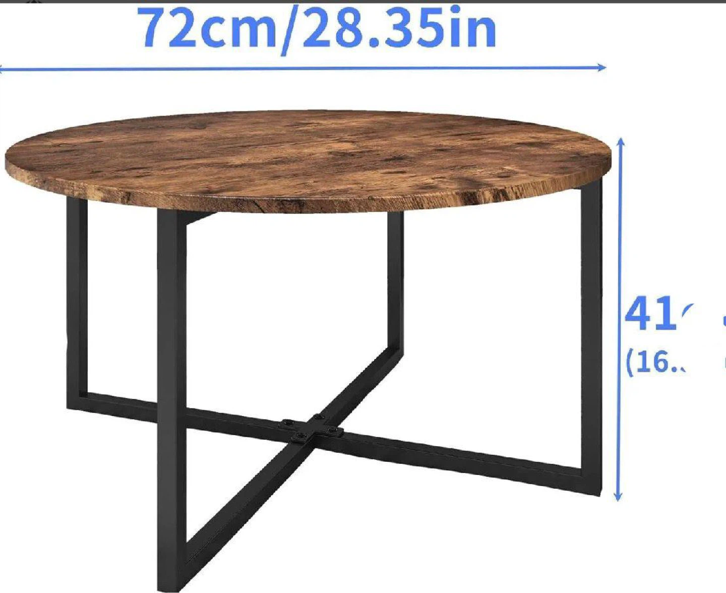 Round Wood Coffee Table with Black Metal Base - photo 2