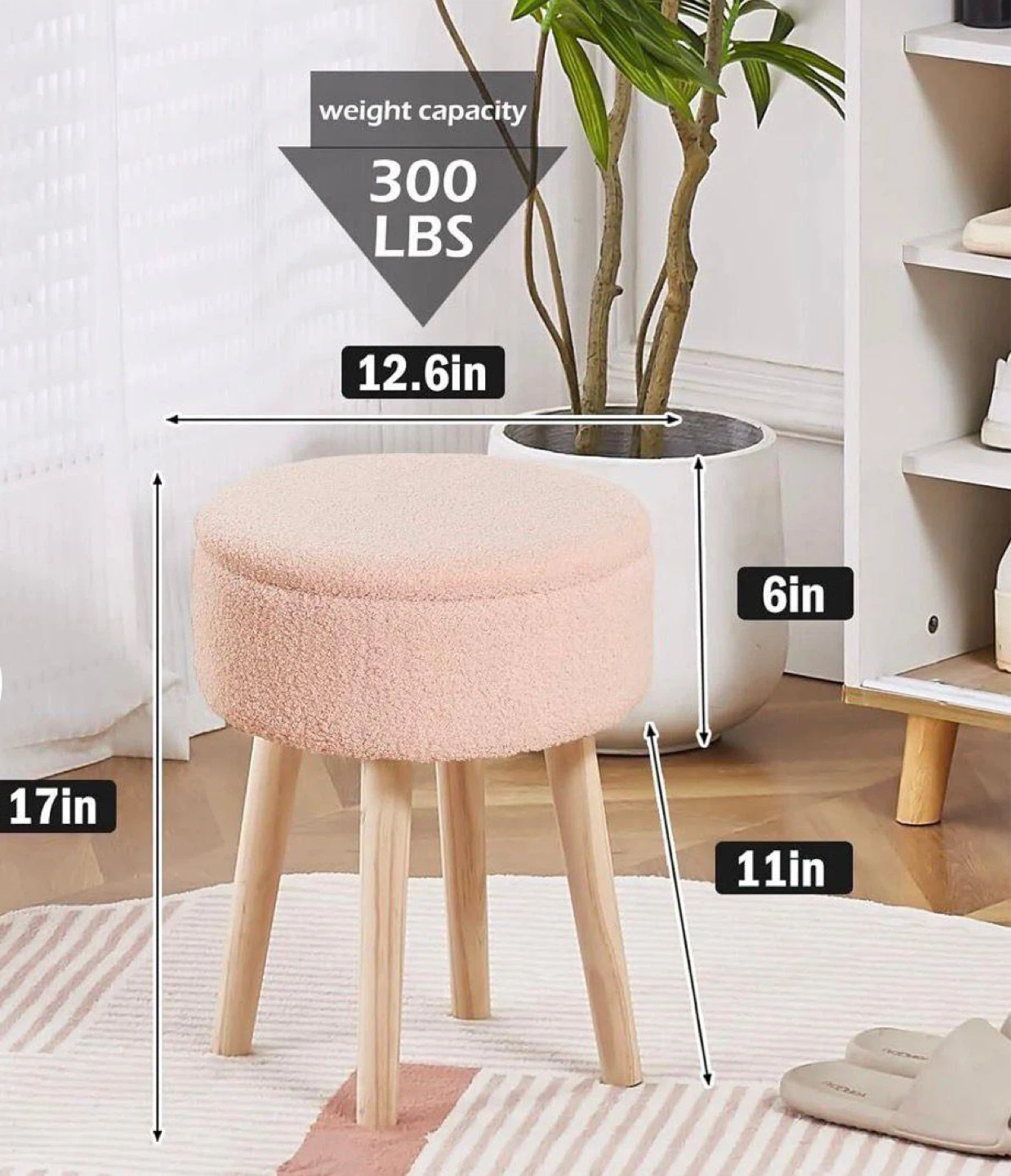 Pink Storage Ottoman Stool - 12.6in Diameter - photo 2