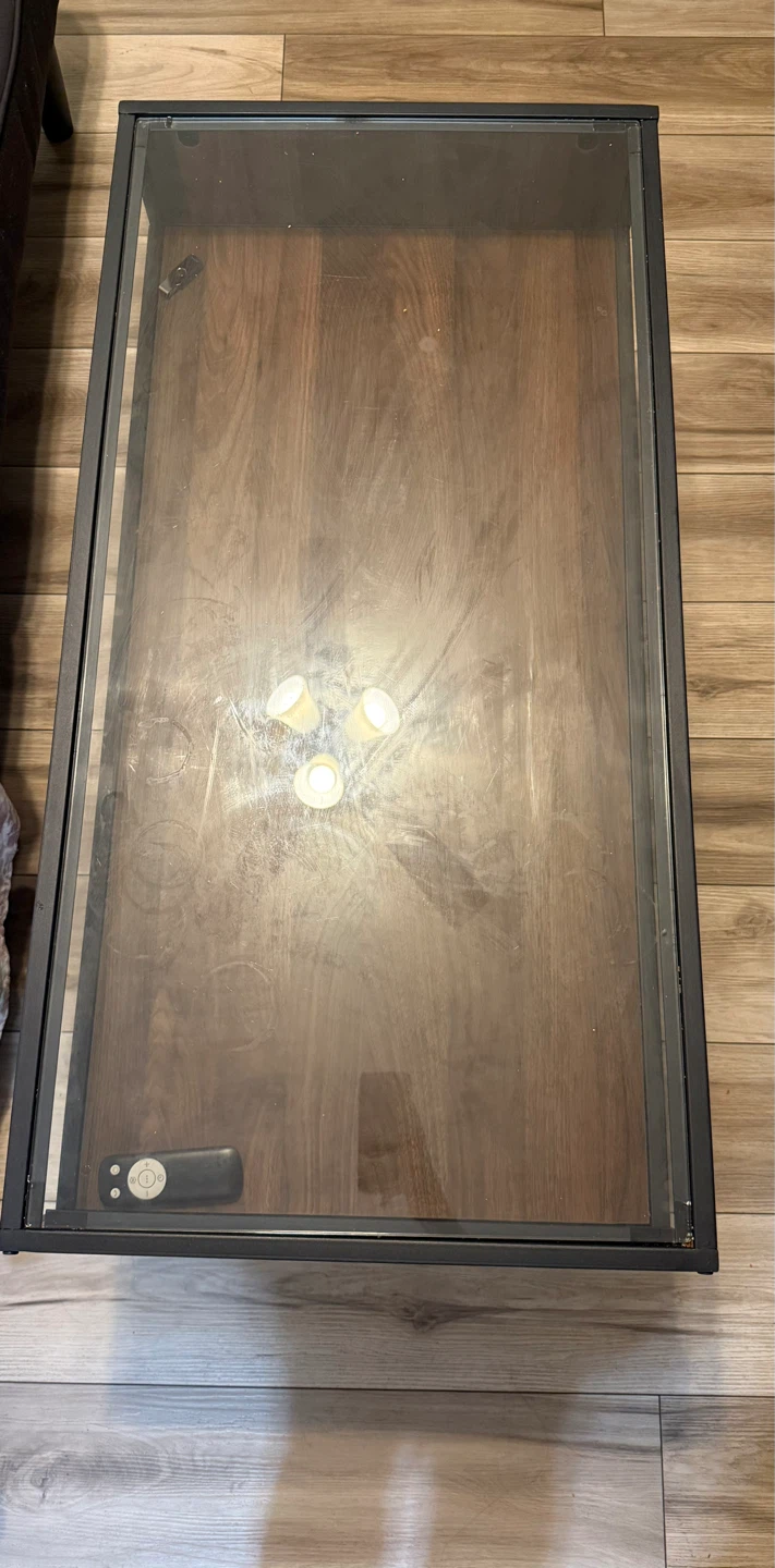 Modern Coffee Table with Glass Top and Wood Shelf - photo 2