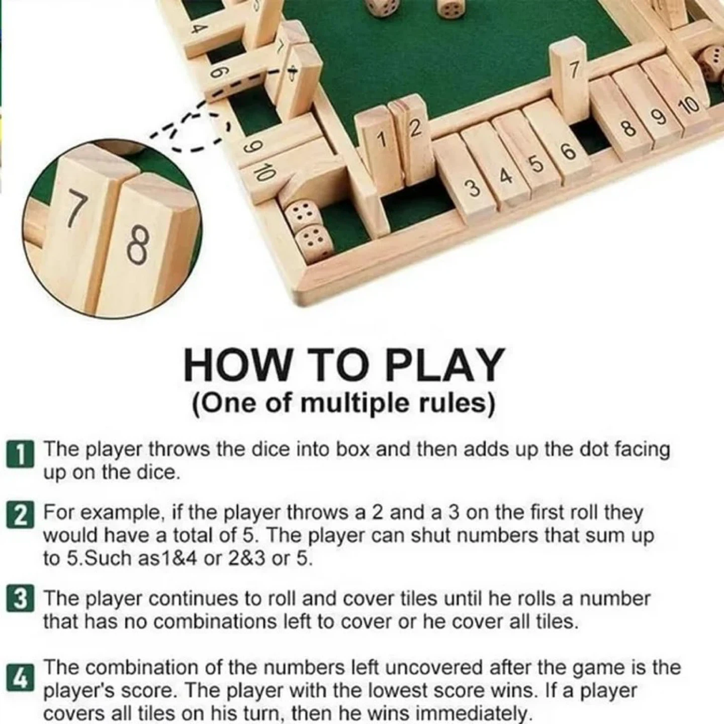 Wooden "Shut the Box" Dice Game - photo 5
