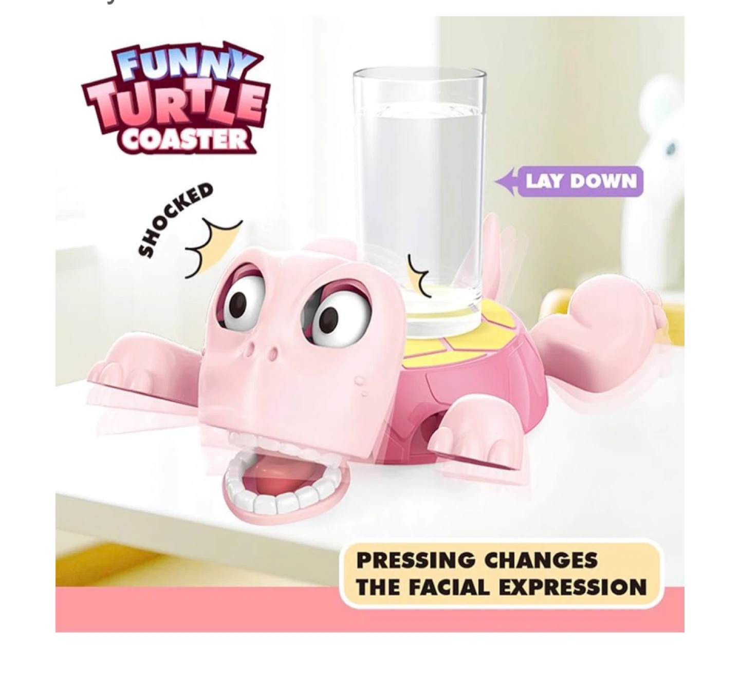 Funny Turtle Coaster - Pink Plastic Novelty Drink Holder - photo 2