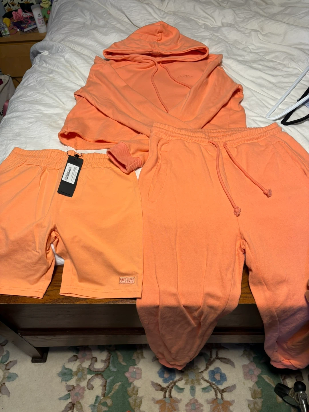 Orange WLKN Hoodie and Shorts Set