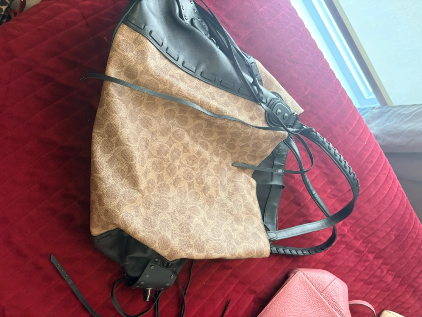 Coach Monogram Canvas & Leather Hobo Bag