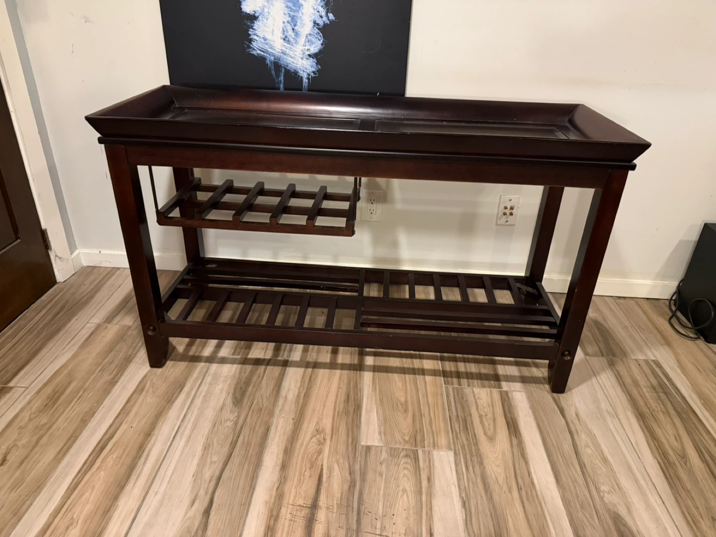 Dark Wood Console Table with Glass Top