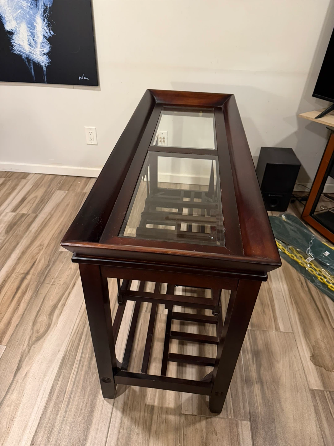 Dark Wood Console Table with Glass Top - photo 4