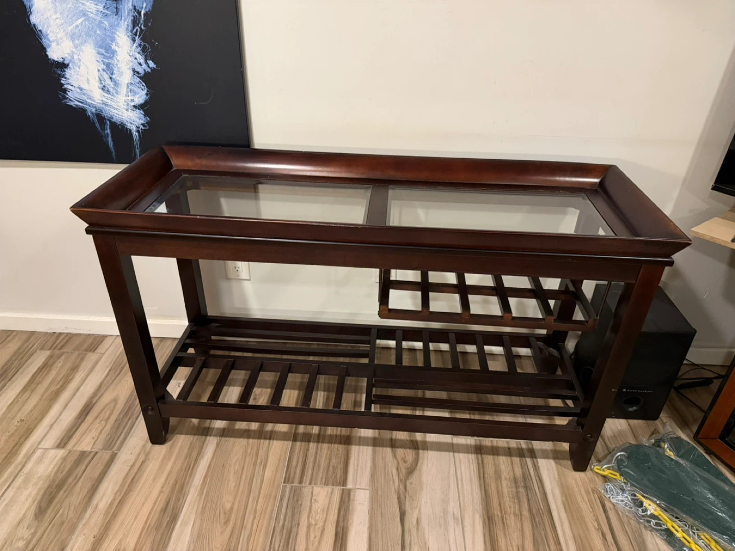 Dark Wood Console Table with Glass Top - photo 5