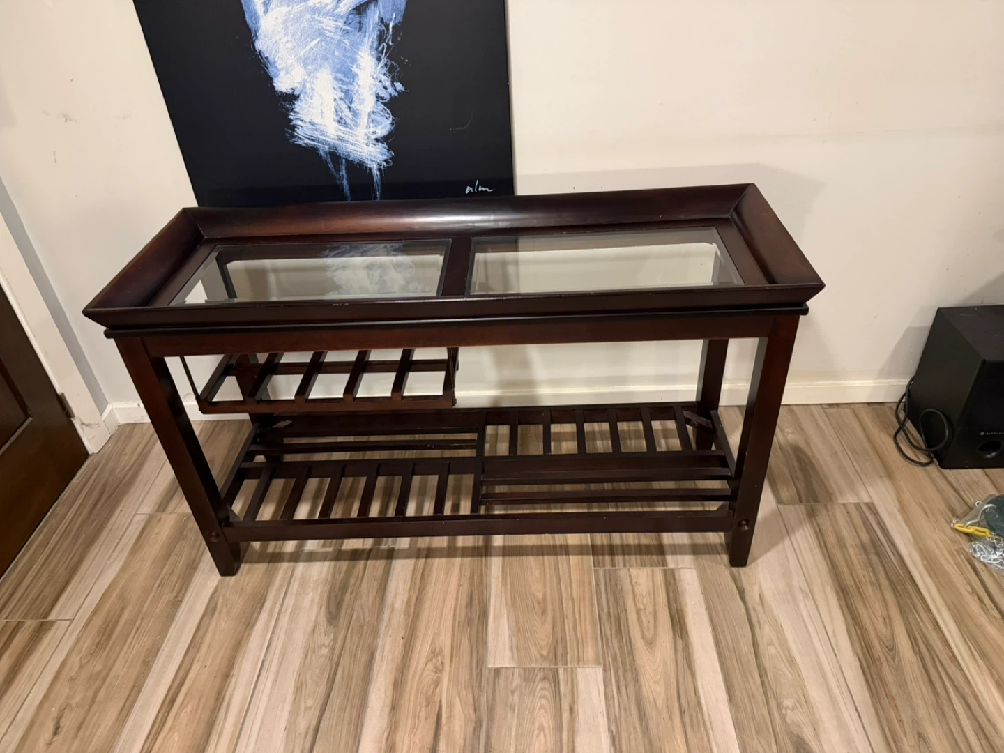 Dark Wood Console Table with Glass Top - photo 2