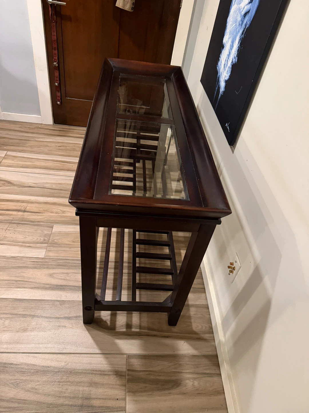 Dark Wood Console Table with Glass Top - photo 3