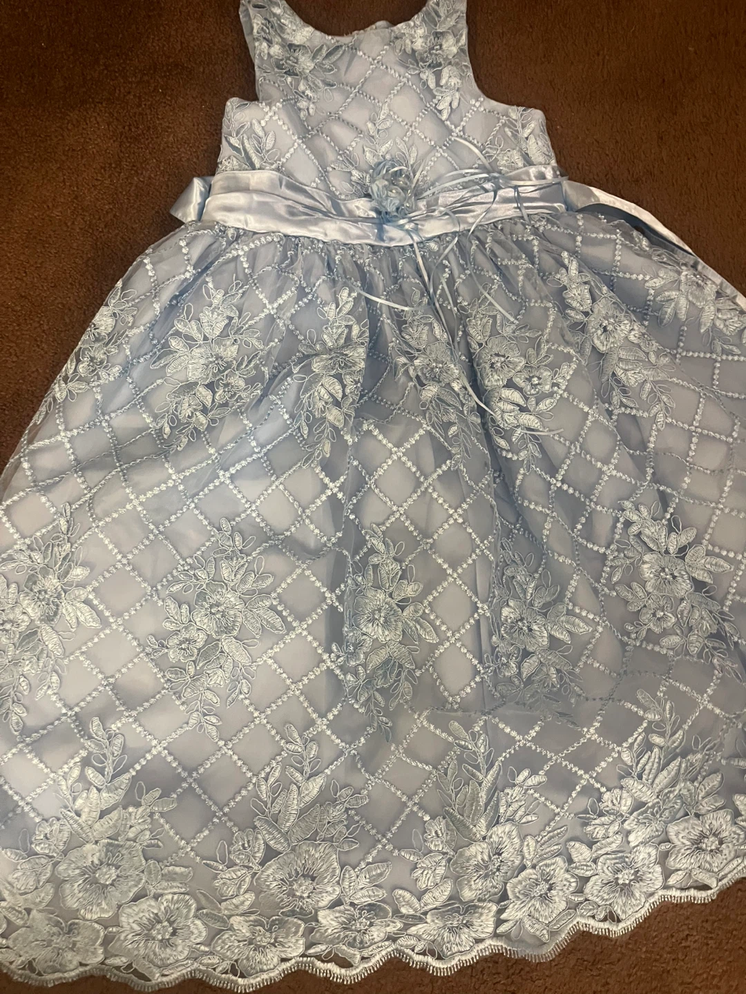 Girls Light Blue Lace Formal Dress