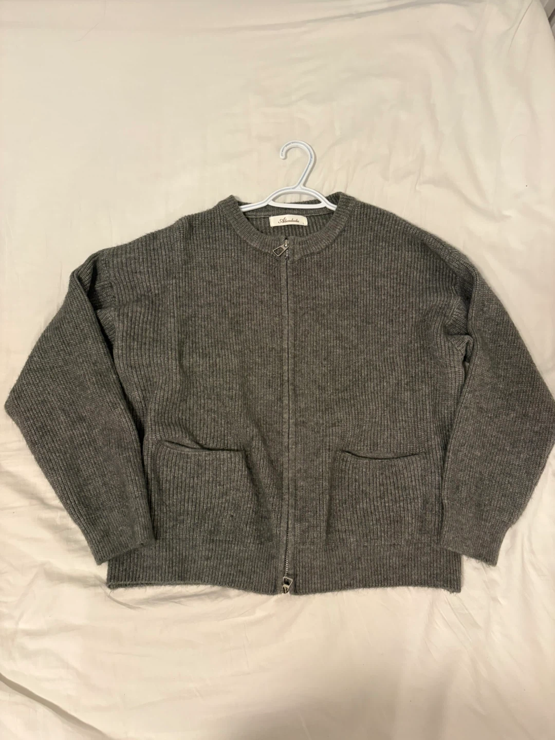 Grey Wool Zip Up Cardigan