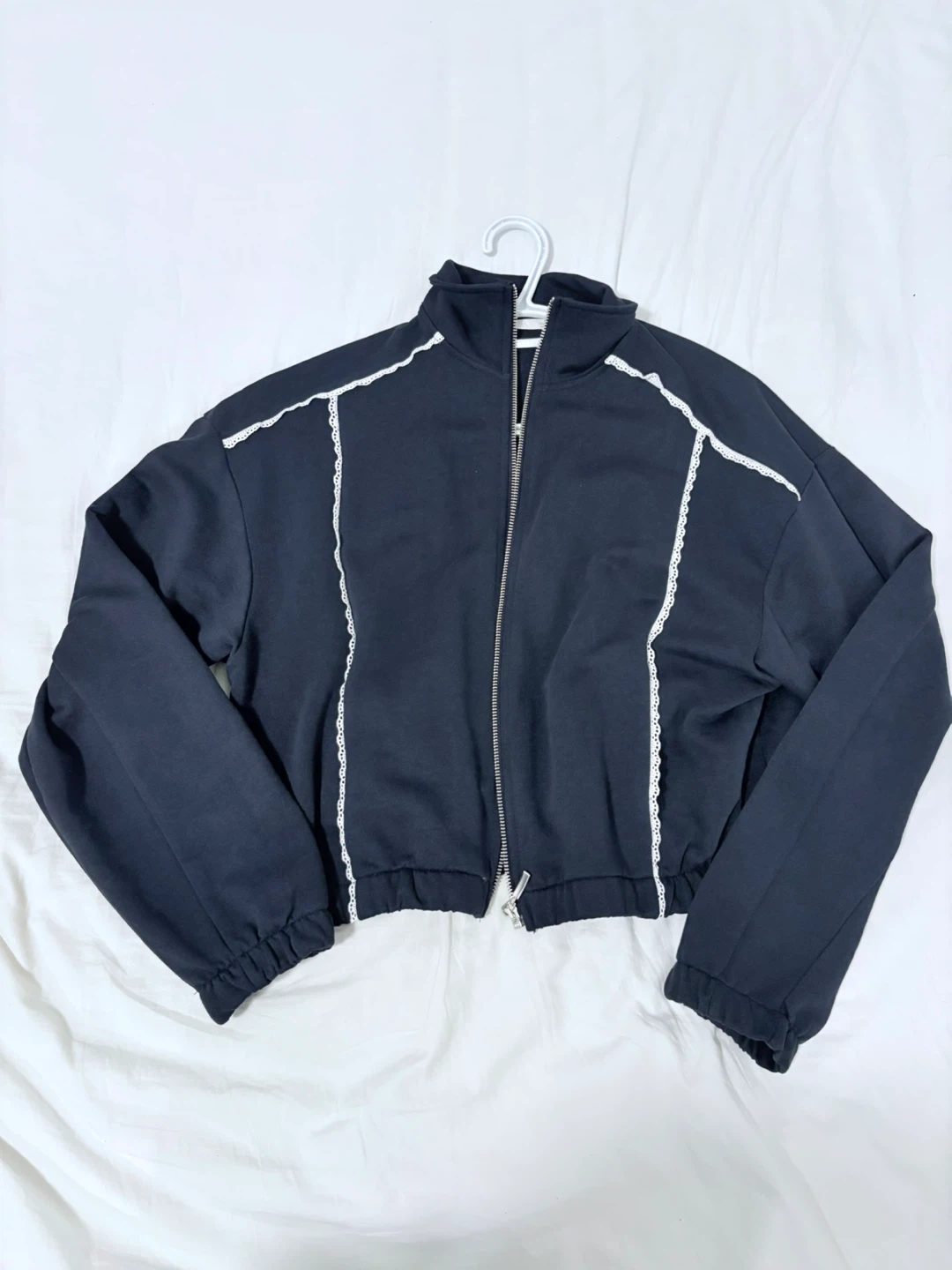 Zara Lace Trim Blue Zip Up Jacket
