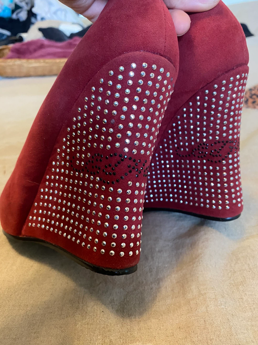 Ed Hardy Red Peep-Toe Wedge Heels with Studs - photo 4