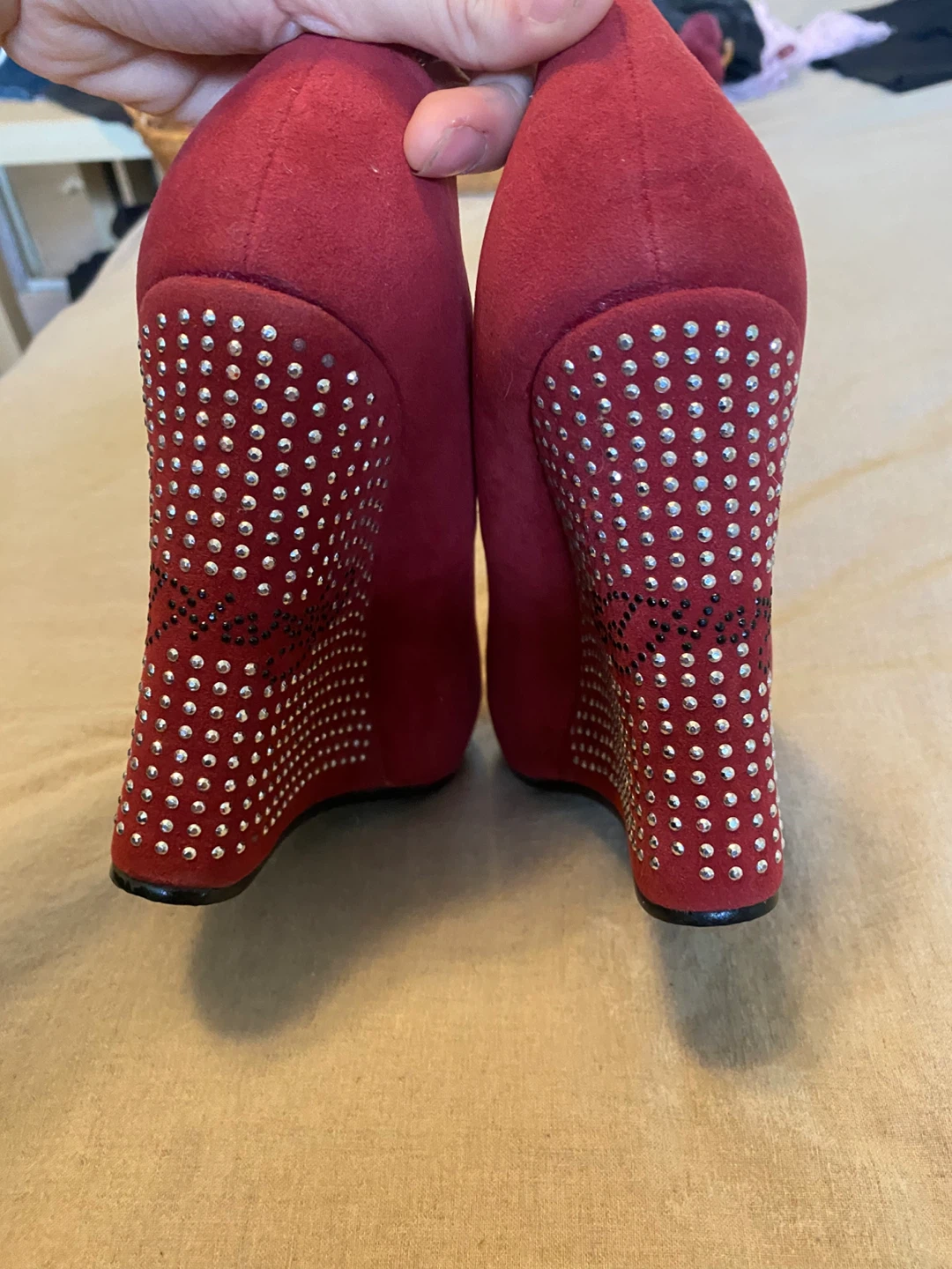 Ed Hardy Red Peep-Toe Wedge Heels with Studs - photo 5