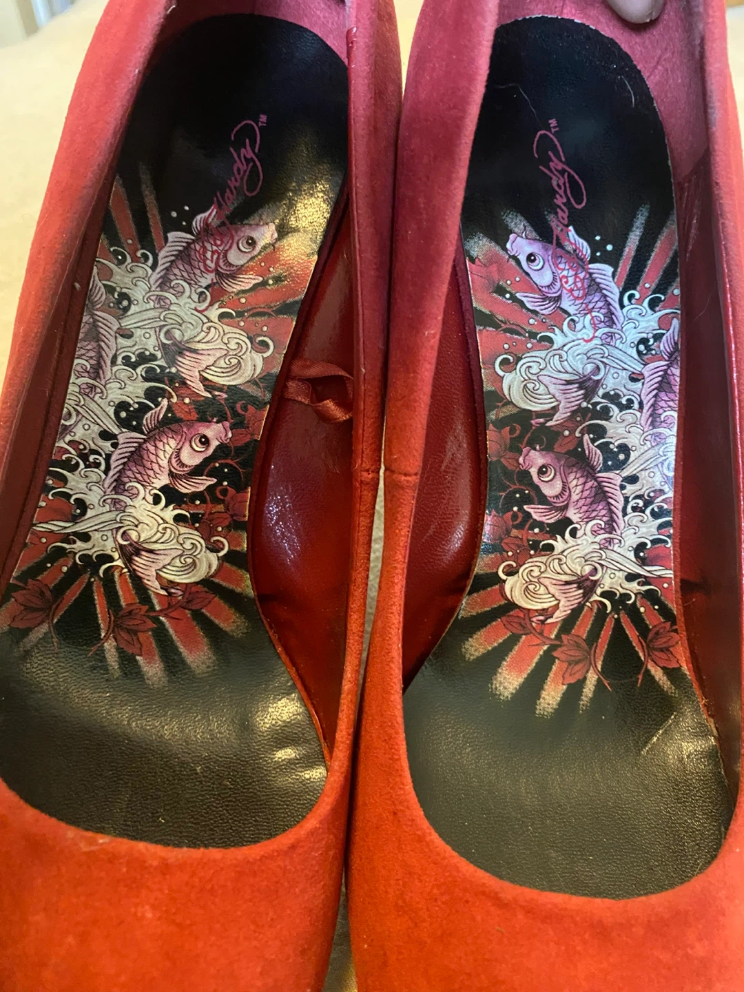 Ed Hardy Red Peep-Toe Wedge Heels with Studs - photo 2