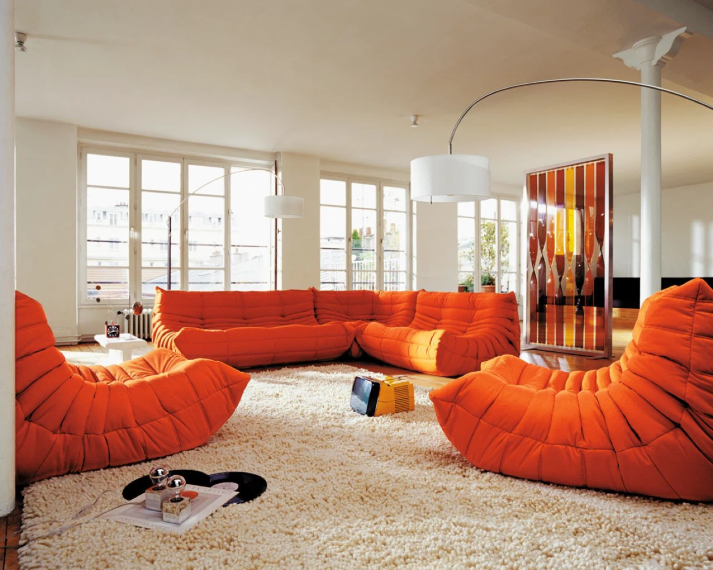 Orange lounging sofa set