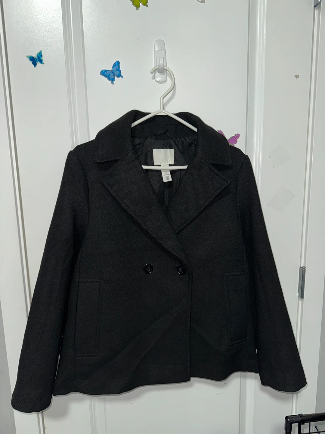 H&M Black Double Breasted Peacoat