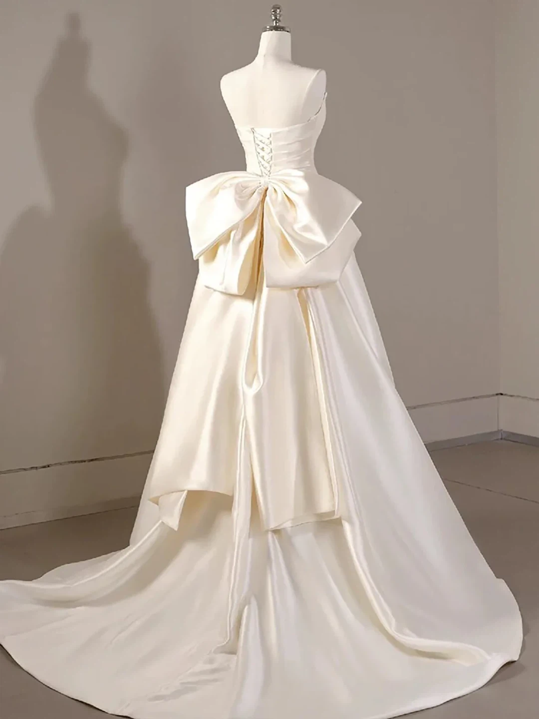 Strapless Satin Wedding Dress with Large Bow - photo 2