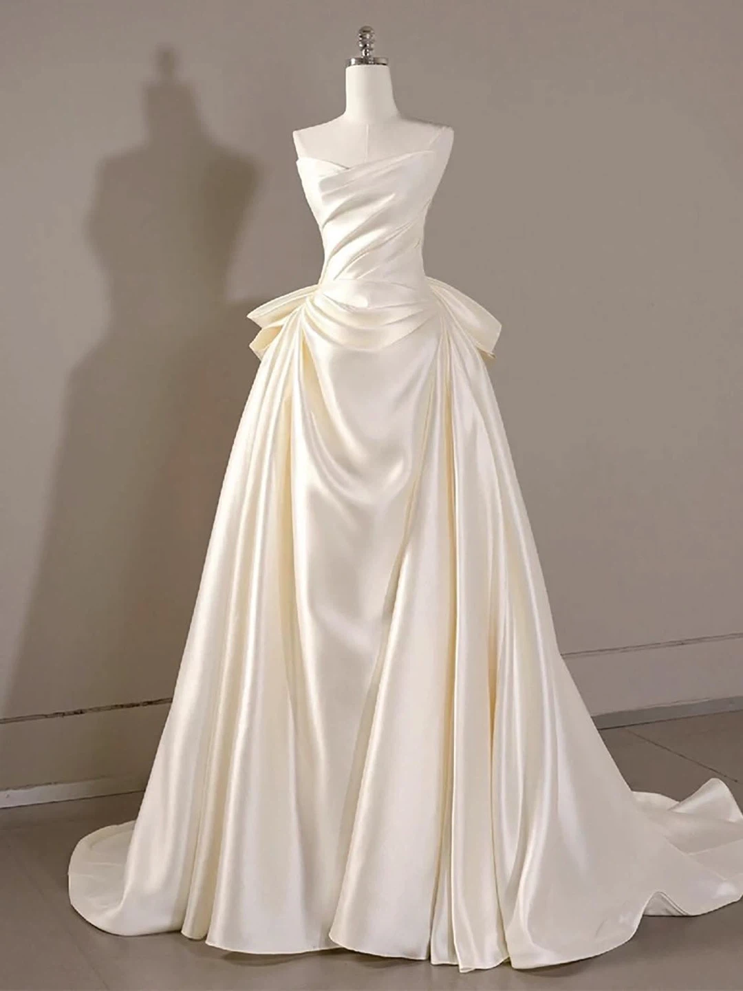 Strapless Satin Wedding Dress with Large Bow