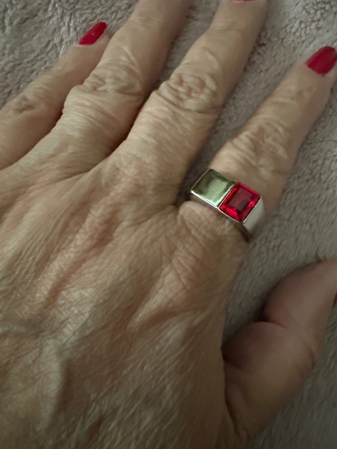 Silver Tone Ring with Red Square Stone - photo 3