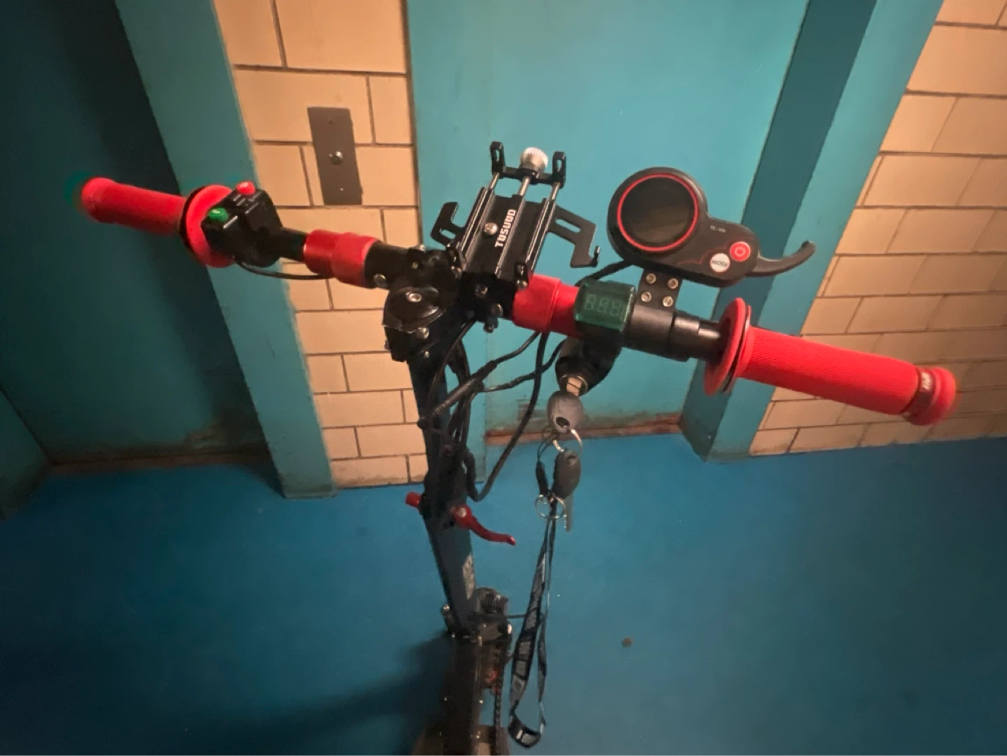 Electric Scooter with Red Accents