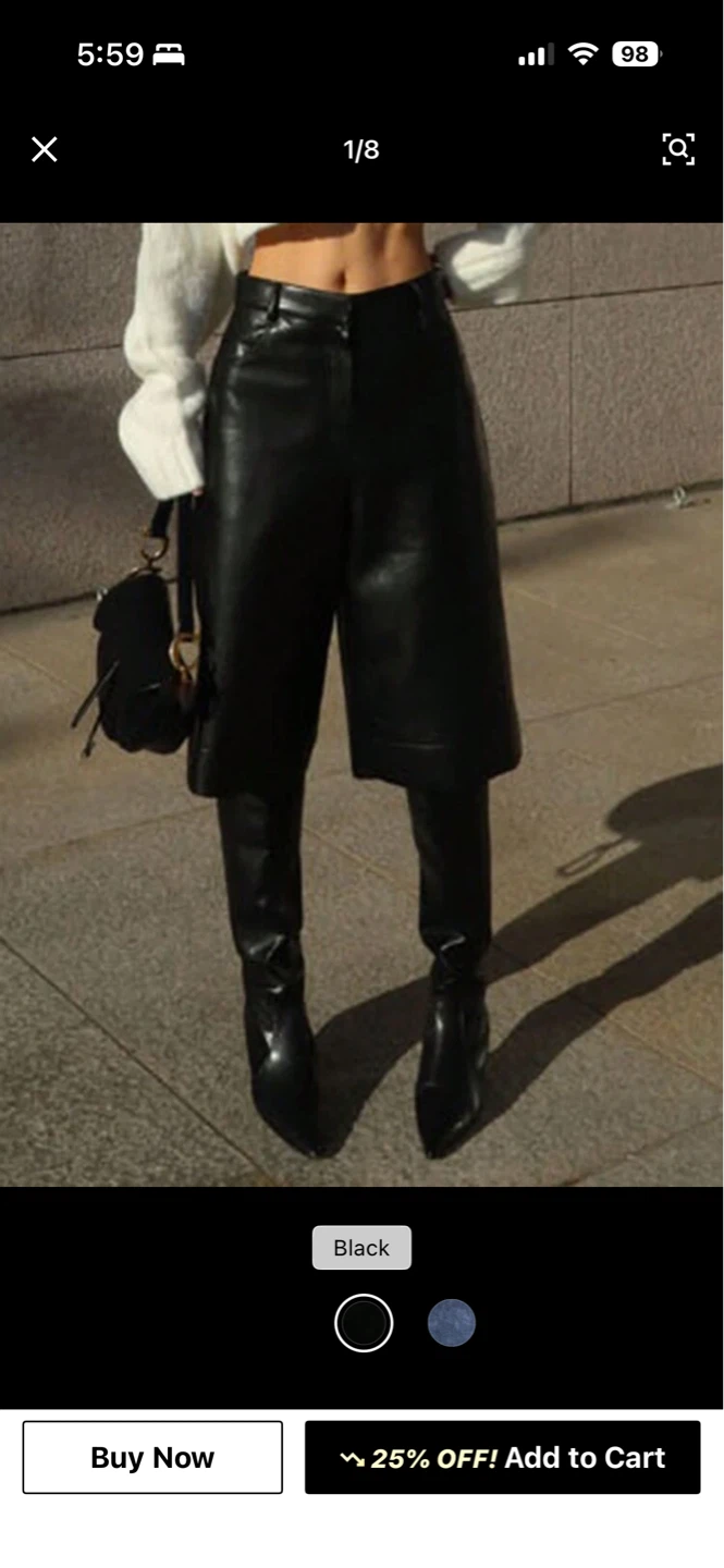 Black Faux Leather Culottes - photo 2