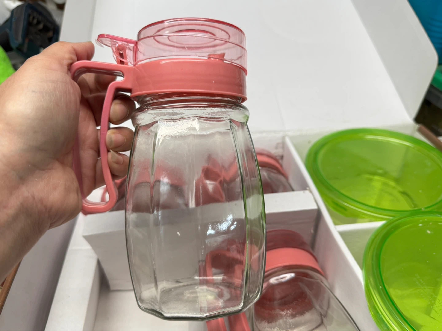 Glass Jars with Pink Lids and Spoons Set - photo 3