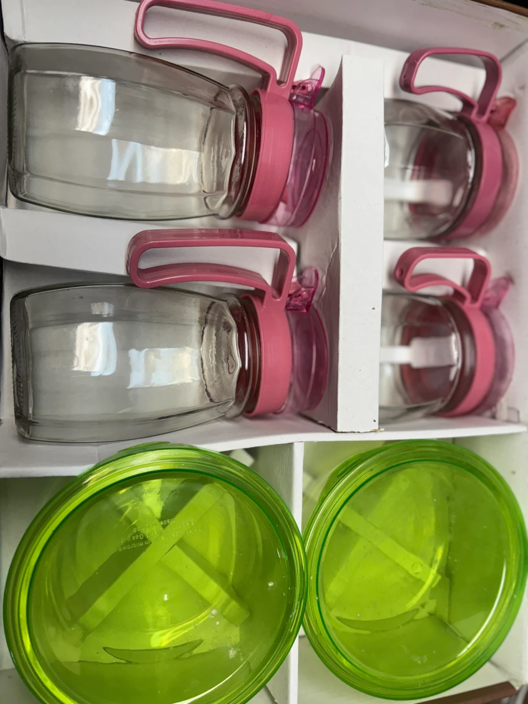 Glass Jars with Pink Lids and Spoons Set