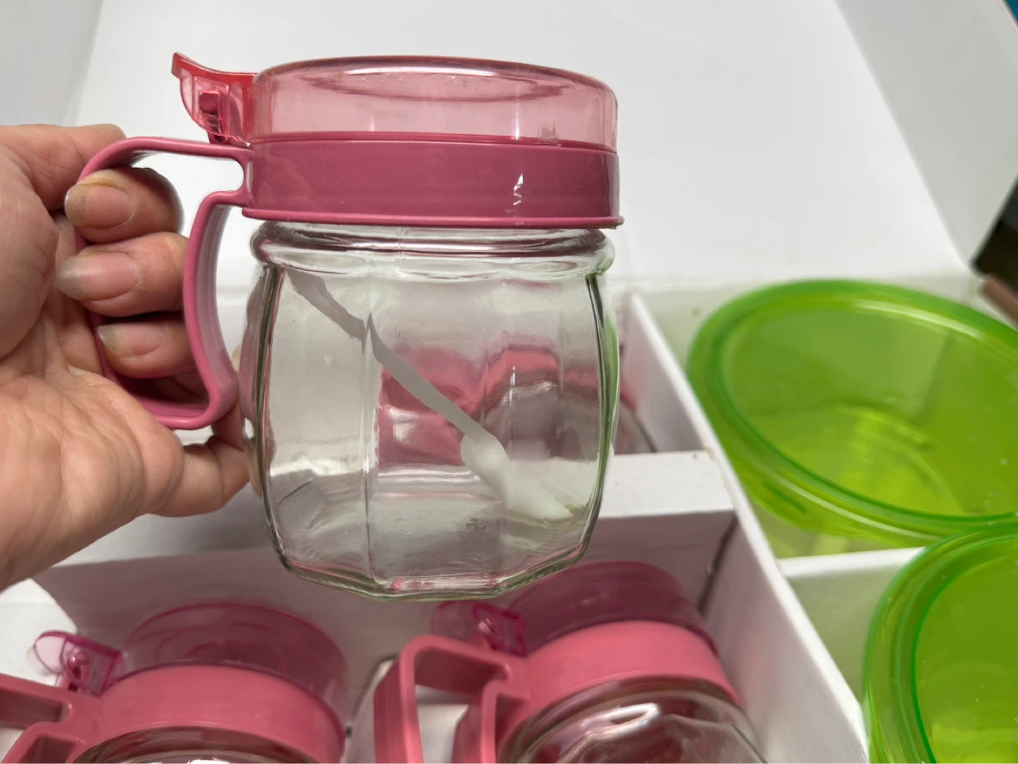 Glass Jars with Pink Lids and Spoons Set - photo 2