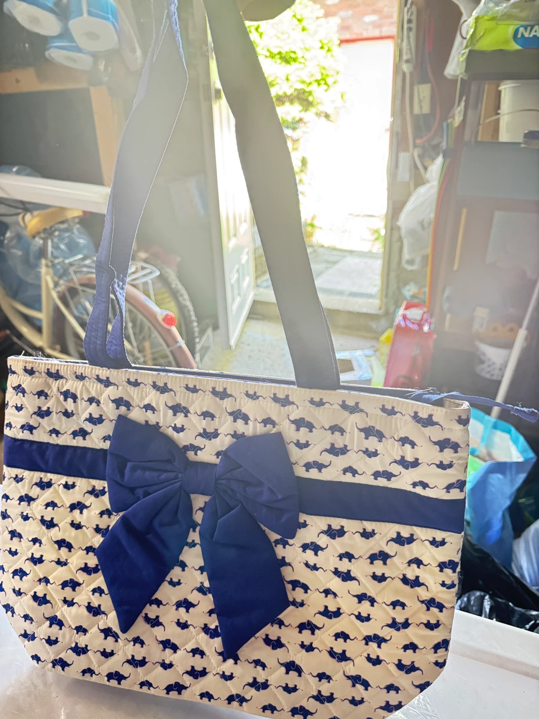 Quilted Tote Bag with Elephant Print and Bow - photo 2