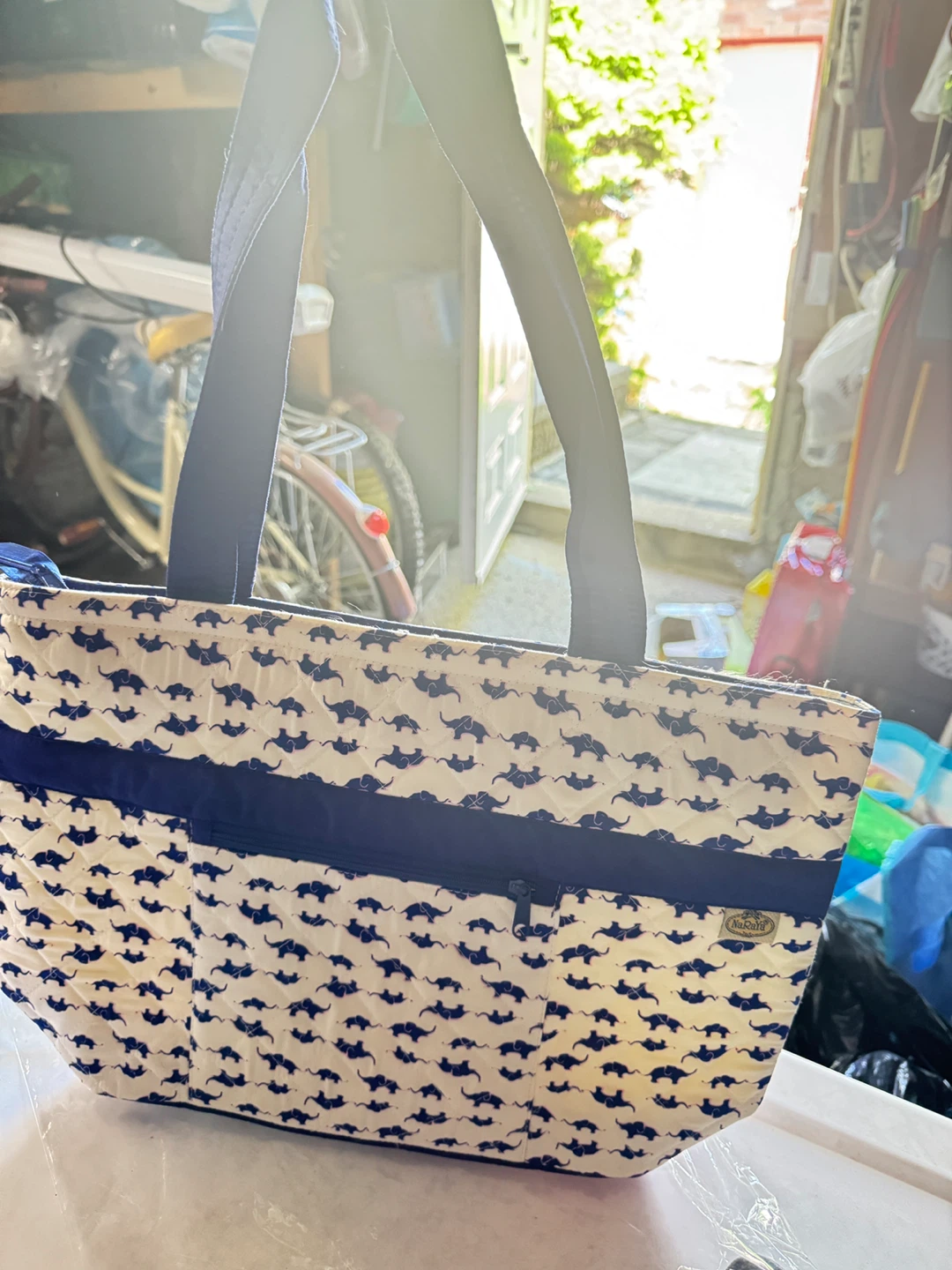 Quilted Tote Bag with Elephant Print and Bow - photo 3