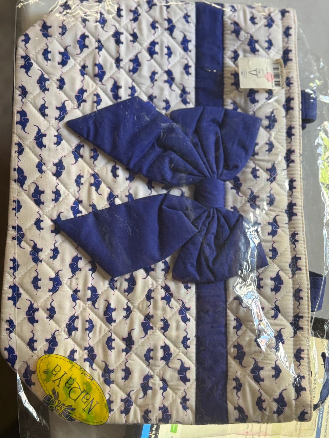 Quilted Tote Bag with Elephant Print and Bow