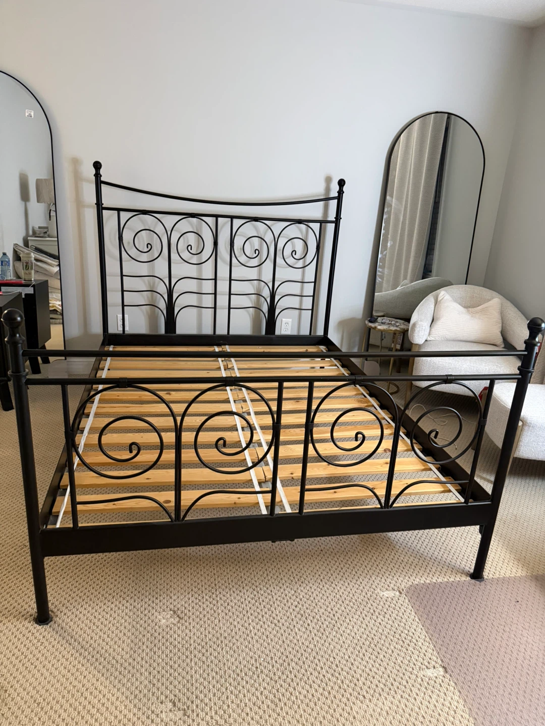 Black Metal Bed Frame with Scrollwork