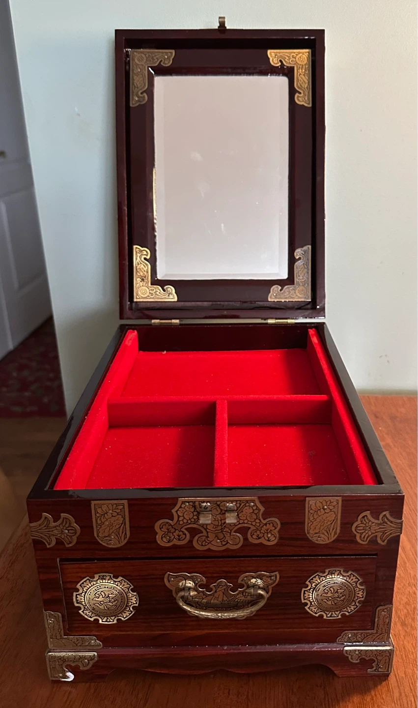 Vintage Korean Jewelry Box with Mirror and Drawer - photo 4