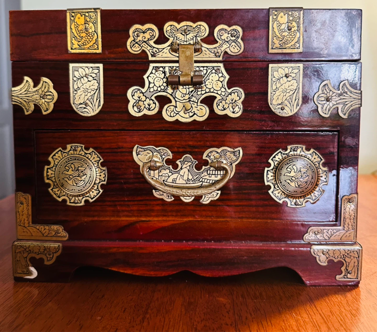 Vintage Korean Jewelry Box with Mirror and Drawer - photo 2