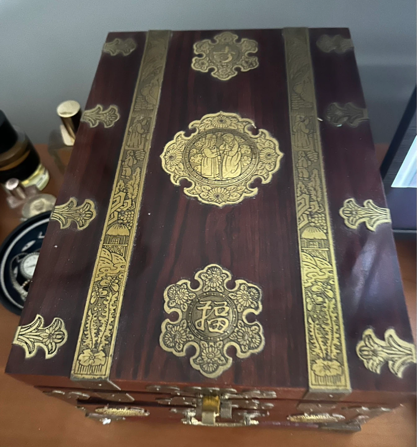 Vintage Korean Jewelry Box with Mirror and Drawer