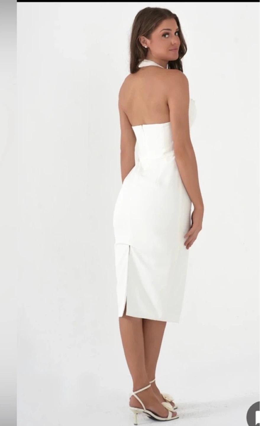 White Halter Neck Midi Dress - photo 2