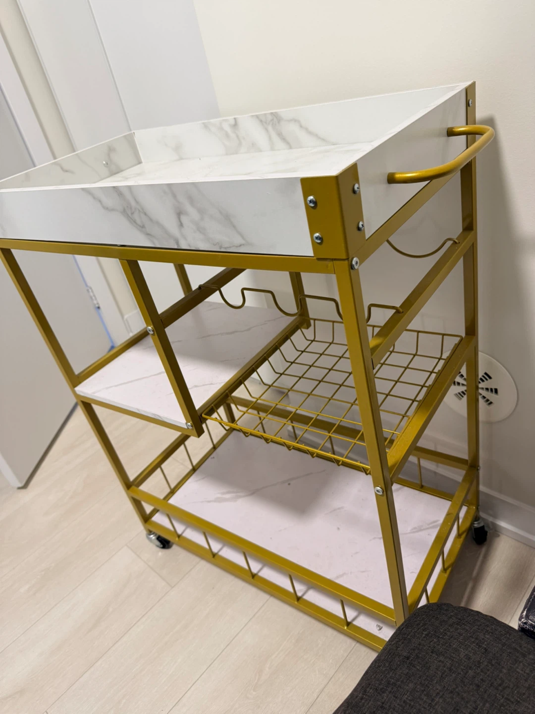 Gold Metal Look Bar Cart with Wine Rack - photo 3