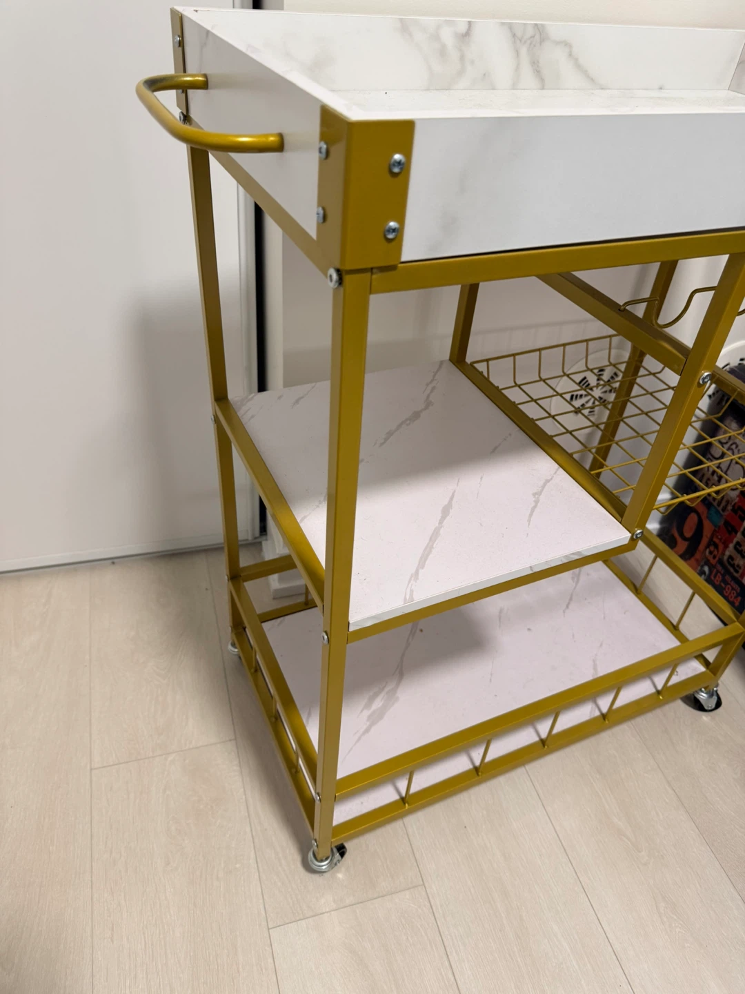 Gold Metal Look Bar Cart with Wine Rack - photo 4