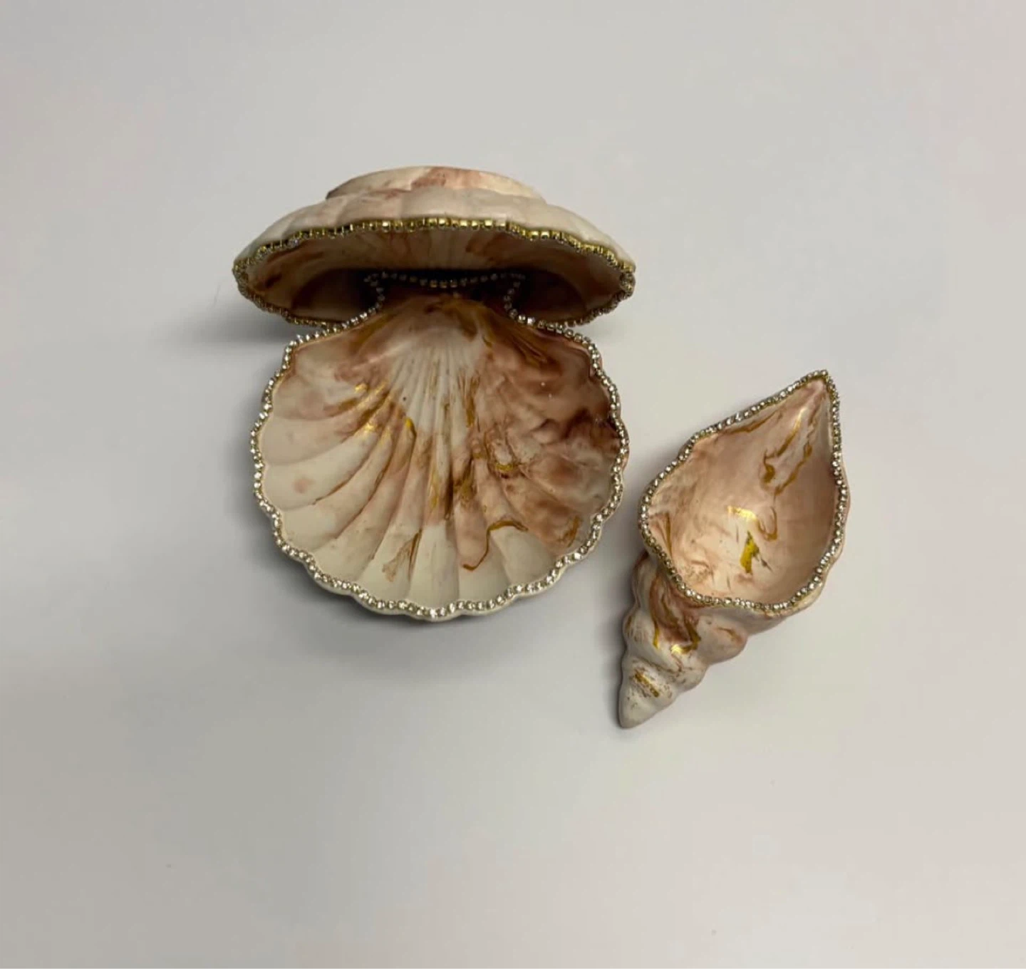 Handmade brown and gold marble coastal seashell trinket - photo 5