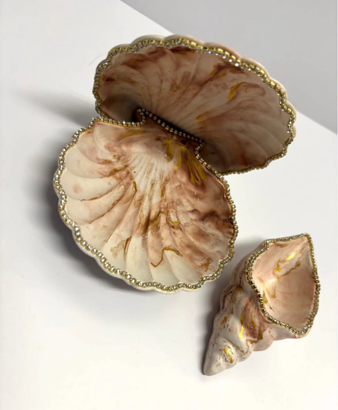 Handmade brown and gold marble coastal seashell trinket - photo 4