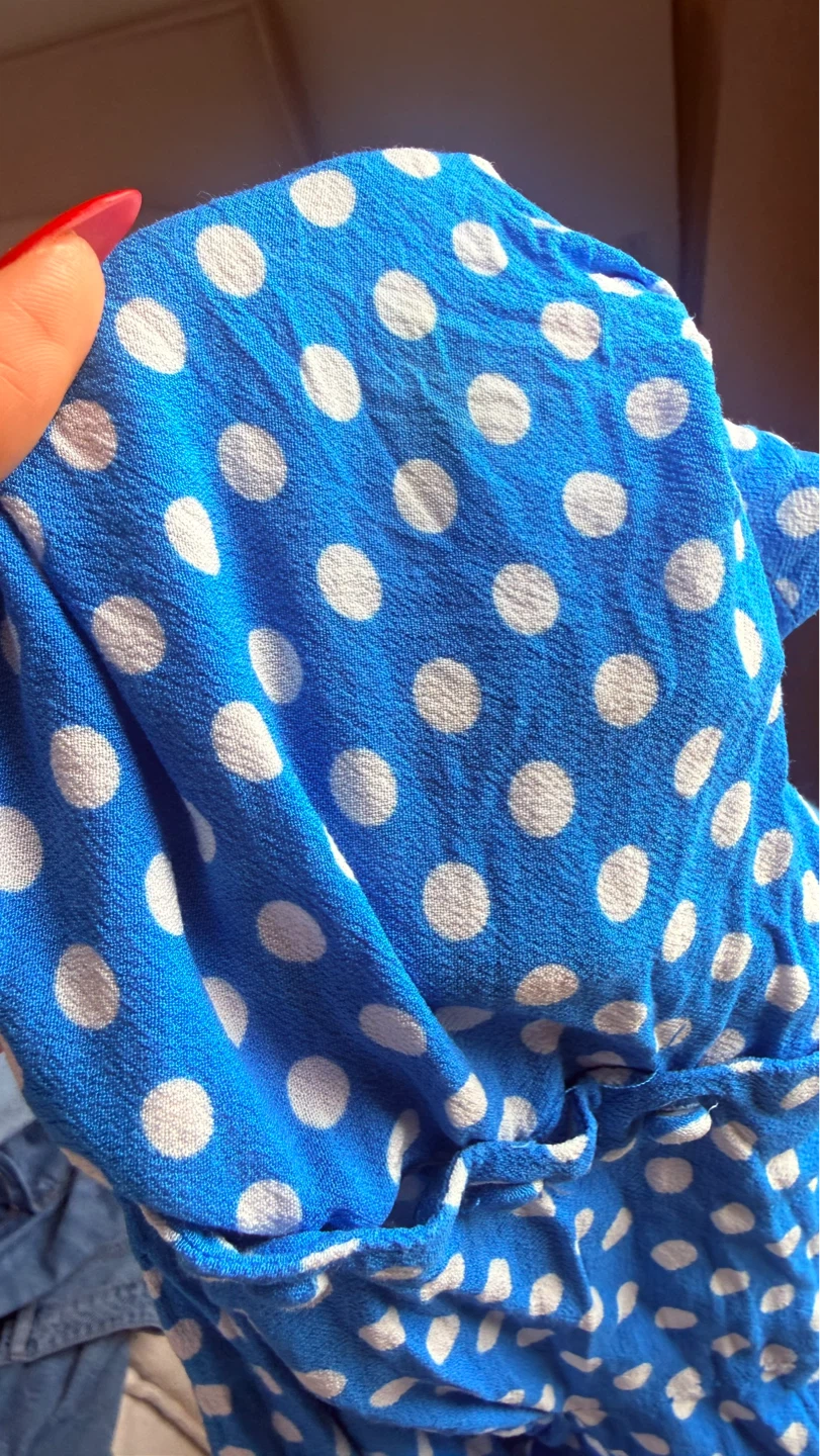 ZARA Blue and white polka dot wrap top SIZE LARGE - photo 4