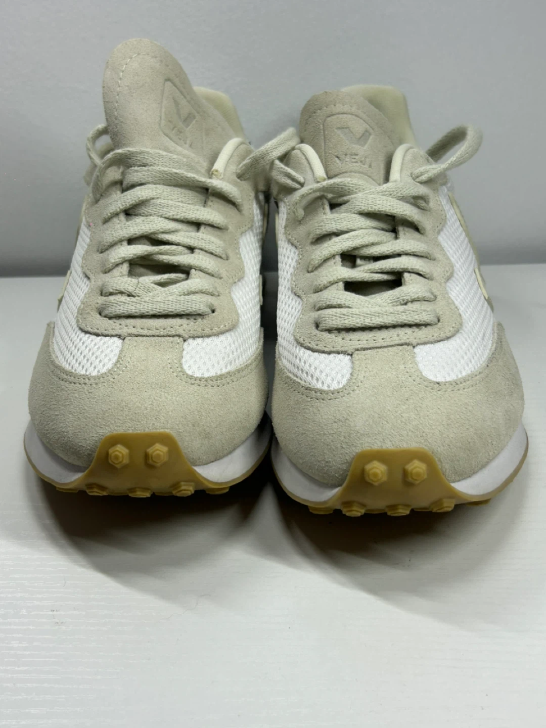 Veja White & Beige Suede & Mesh Sneakers Womens - photo 2