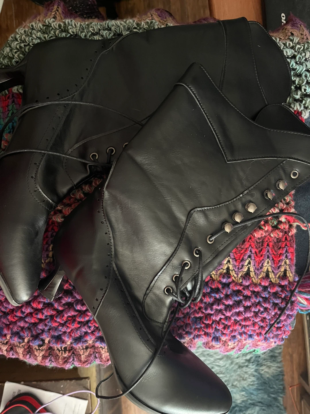 Black Lace-Up Heeled Boots