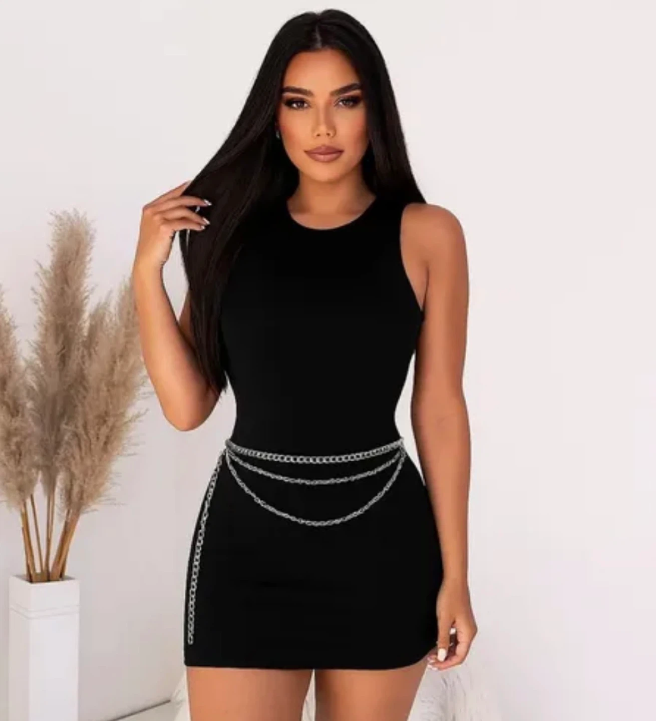 NEW ZARA Black Mini Skirt with Gold Chain Detail LARGE